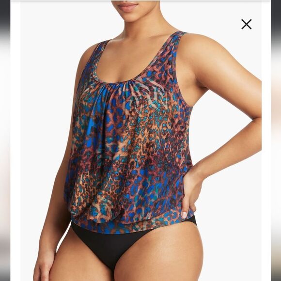 Sea Level Swim Wildside Blouson Tank MultiFit Singlet Leopard Print Size US8 NWT - Picture 4 of 6
